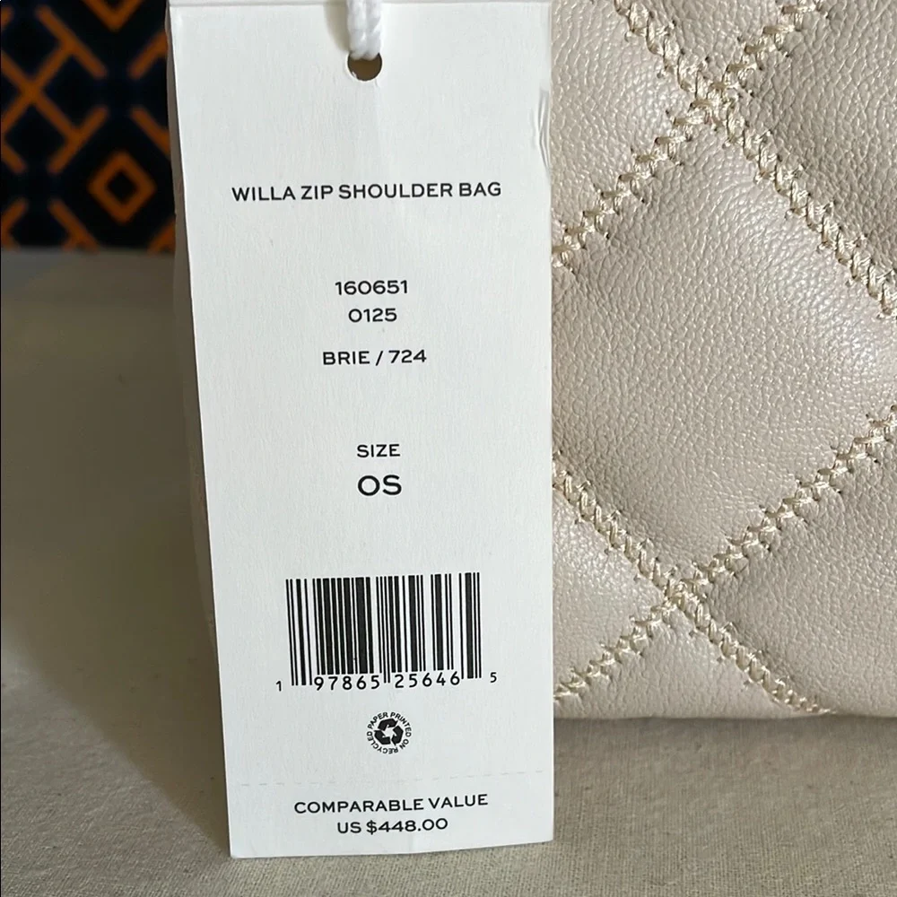 NWE, Tory Burch willa zip Cream Women's shoulder Bag brie